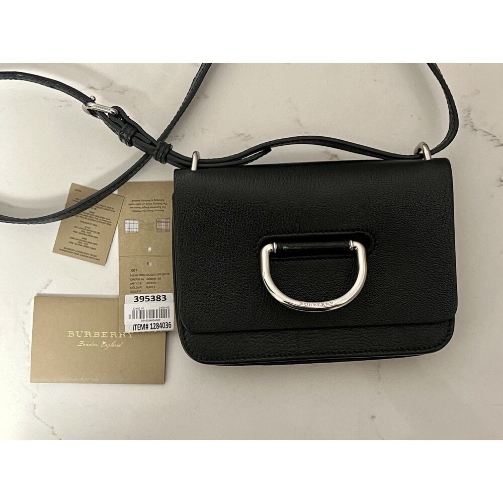 Burberry D-Ring Crossbody Bag in Mini- Grained Goat Leather, Black, Silver-T HW